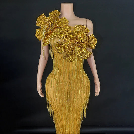 Sleeveless tassel evening dress