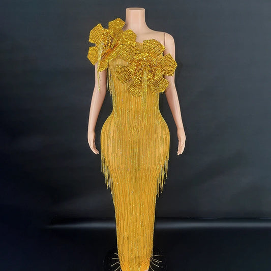 Sleeveless tassel evening dress