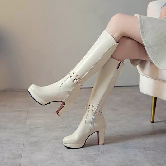Knee-high PU heel boots